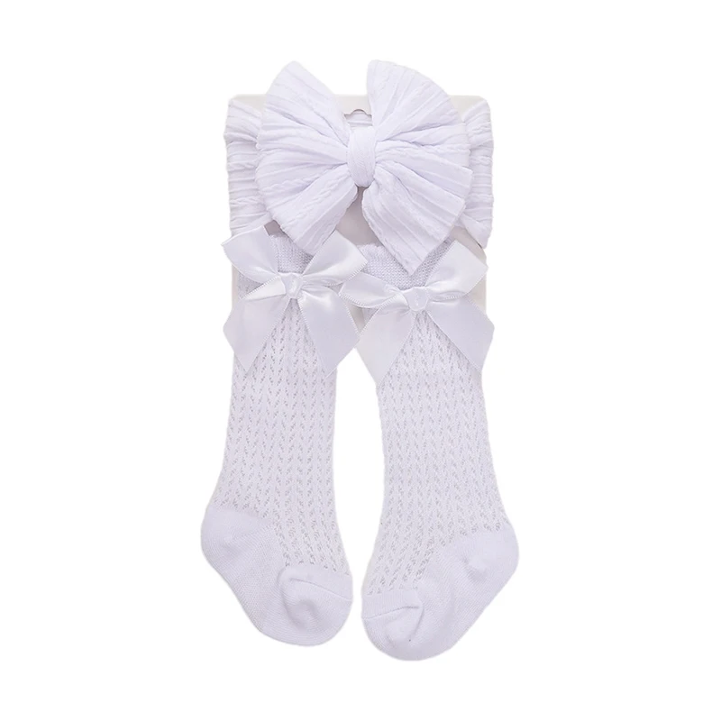 Adorable Baby Girls Socks and Headband Set with Delicate Knit Bow Detail for Special Occasions like Parties Weddings and