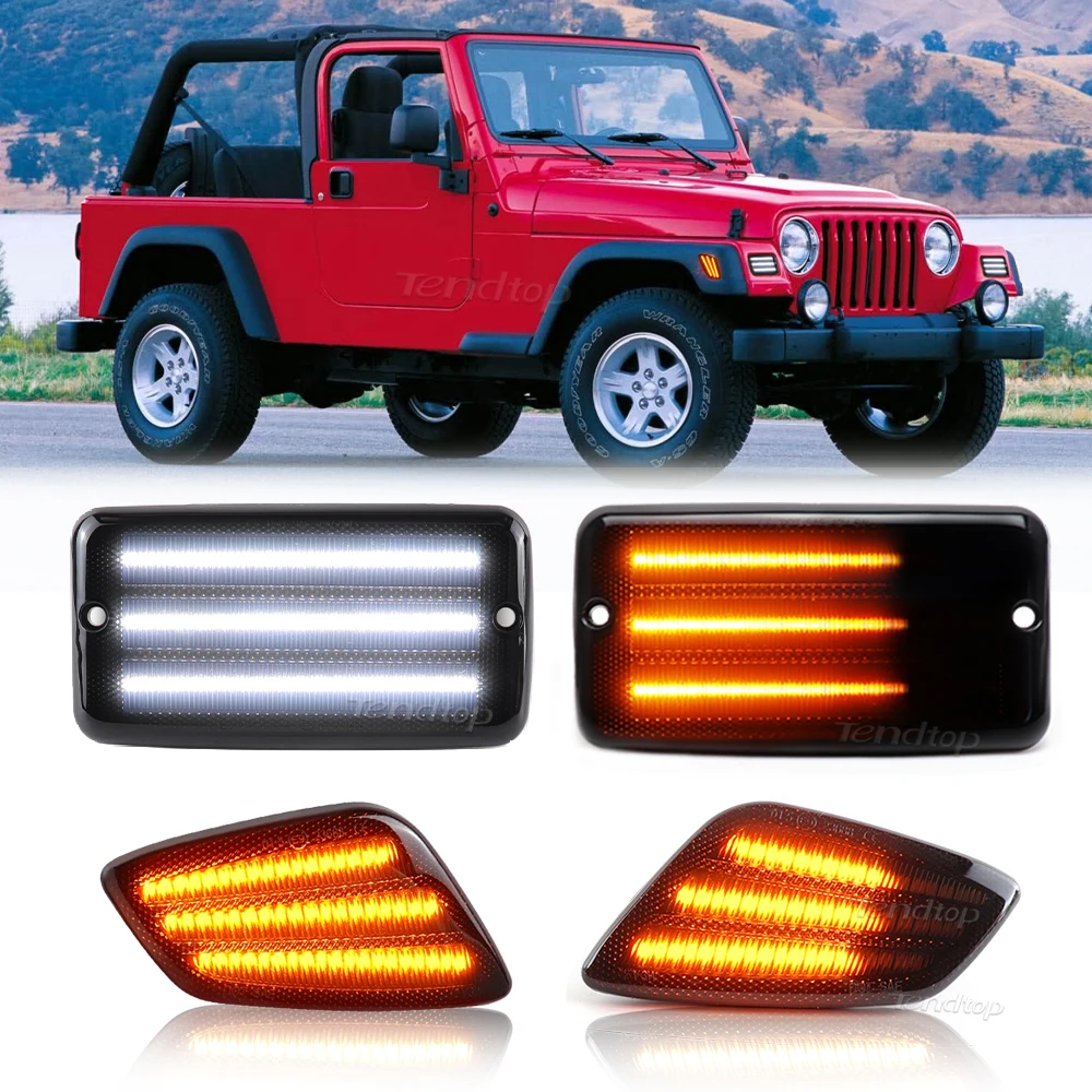 

Dynamic Amber Led Turn Signals Lamps DRL White Parking Lights Front Bumper Side Marker Lights For Jeep Wrangler 1997-2006