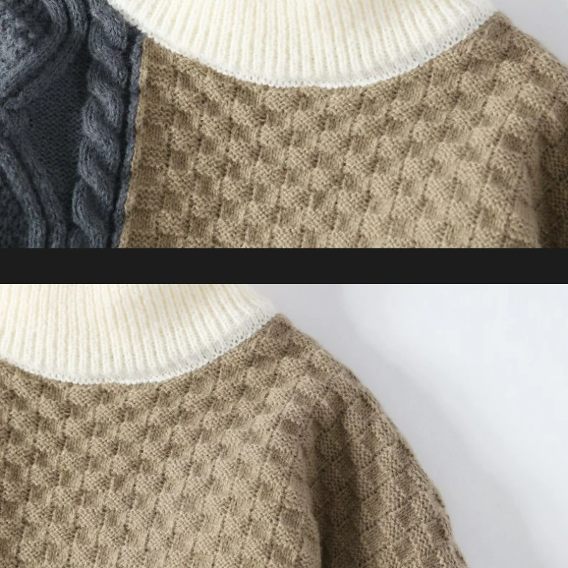 Winter Half Turtleneck Velvet Thickening Sweater Men Junior High School Students Teenagers Large Size Loose Bottoming Sweater