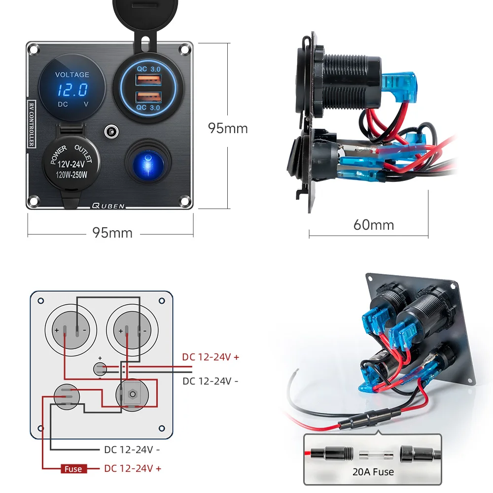 12v Usb Dual Car Cigarette Lighter Socket Charger Mobile Phone Power Waterproof Usb Port Adapter 5v Sockets Voltmeter Digital — view 6