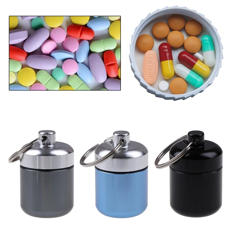 2 Pcs Mini Pill Cases With Key Ring Aluminum Alloy Pocket Boxes