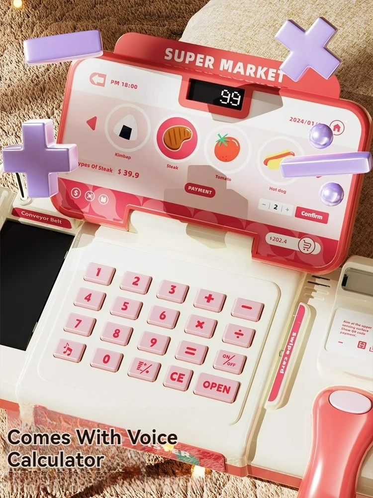Cash Register Toys for Kids Supermarket Shopping Pretend Play Intelligent Recognition Scanner Microphone Credit Card supermarket cashier toys cash register playset