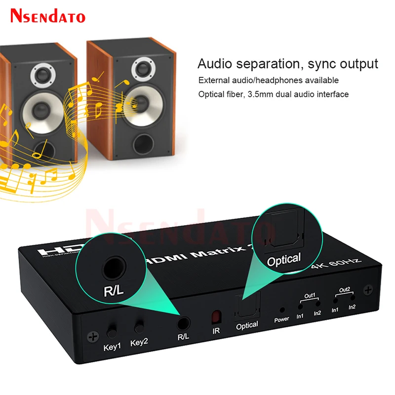 4K 60HZ HDMI Matrix Switch 2X2 2 in 2 out Matrix HDMI Switch Splitter Converter With EDID Optical For Dolby PC PS4 to TV Monitor
