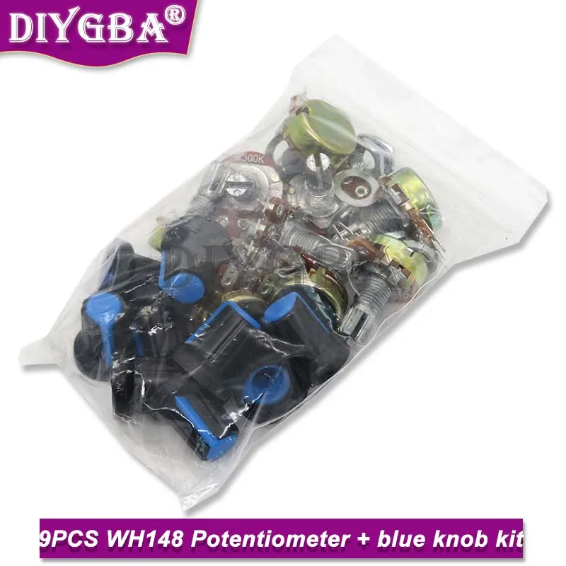 9 Pz Wh148 B1K ~ B1M 1K 2K 5K B10K 20K 50K 100K 500K 1M Ohm Ag2 Potenziometro Rotativo Conico Lineare Con Tappo Manopola Blu