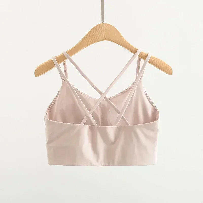 Lemon Women's Sports Bras Naked-feel Sexy Cross Fitness Yoga Bra Running Workout Vest Tops Padded Push Up Athleti Crop Underwear