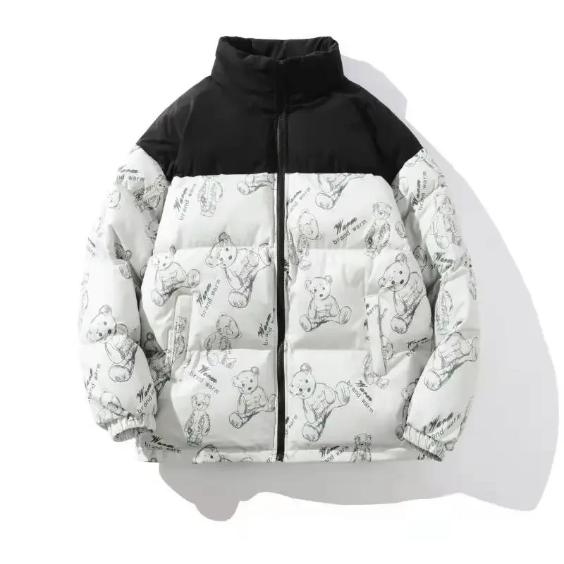 

Fashion Cartoons Printed Cotton Windbreaker Jacket Zip Coats Jackets 2024 Winter Women Warm Thicken Outwear Loose Parka Coat