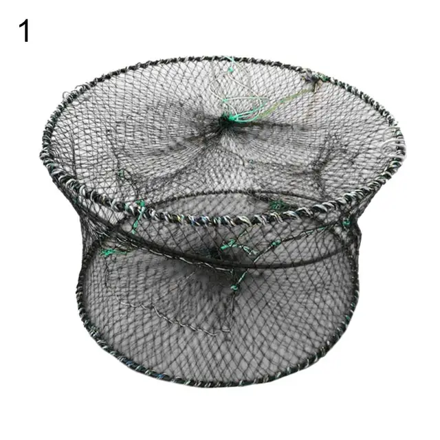 Foldable spring three-hole crab cage round crab crayfish fishing net cage shrimp and shrimp cage crucian fish net bait trap 3