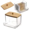 1Pcs Cotton Swab Holder, Cotton Swab Dispenser with Bamboo Lids,Bamboo Bathroom Storage Jars Storage Containers Clear Plastic 1