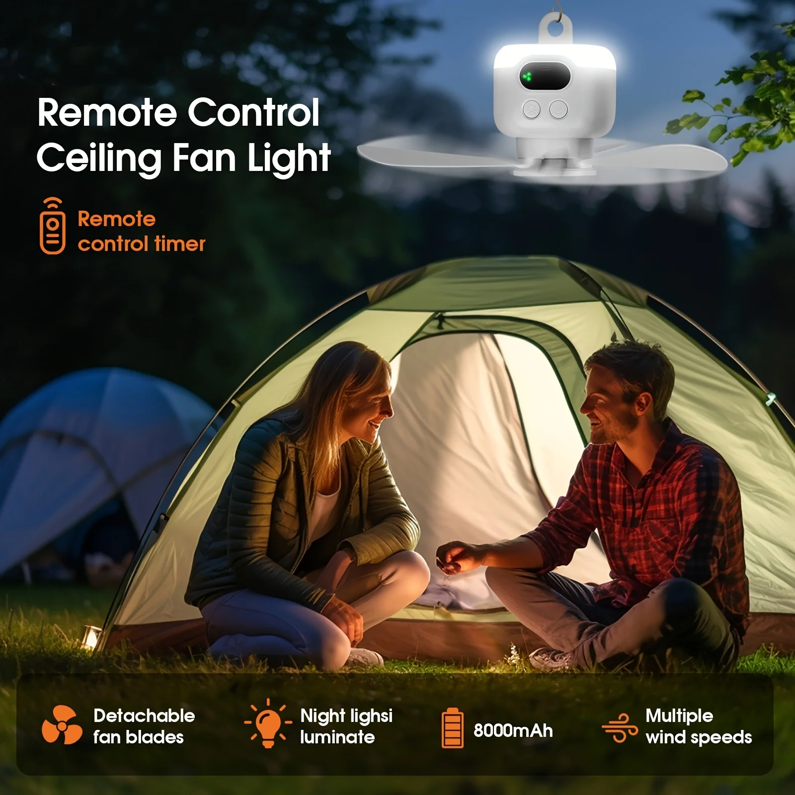 Ventilateur de camping rechargeable portable avec led et télécommande_voghion.com