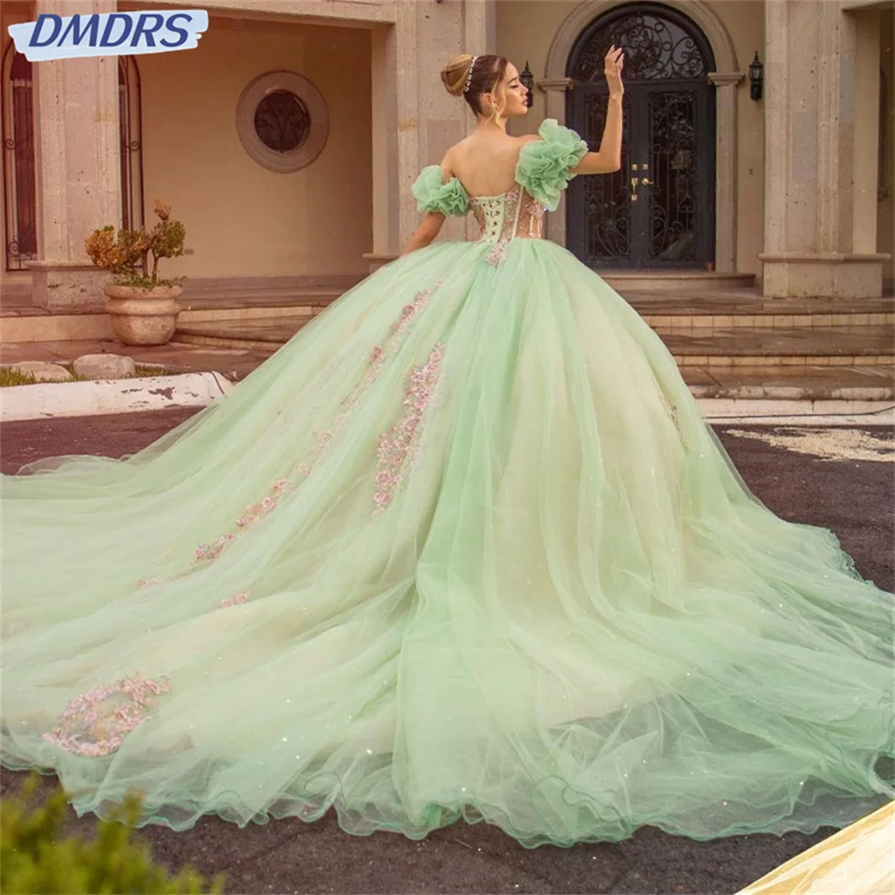Romantic Princess Ball Gown Charming Quinceanera Dress Classic 3D Flower Appliqué Sequin With Cape Sweet 16 Dress