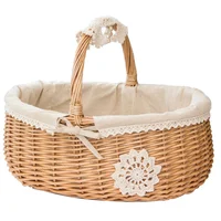 Wicker Storage Basket Metal Shopping Fruit for Kitchen Picnic Foldable Woven Decorative Tray 1