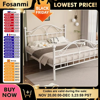 French Style Metal Bed Frame 1.8/1.5/1.2m Elegant Iron Bases for Beds with Curved Head Modern Bedroom Sturdy Mattress Pallet