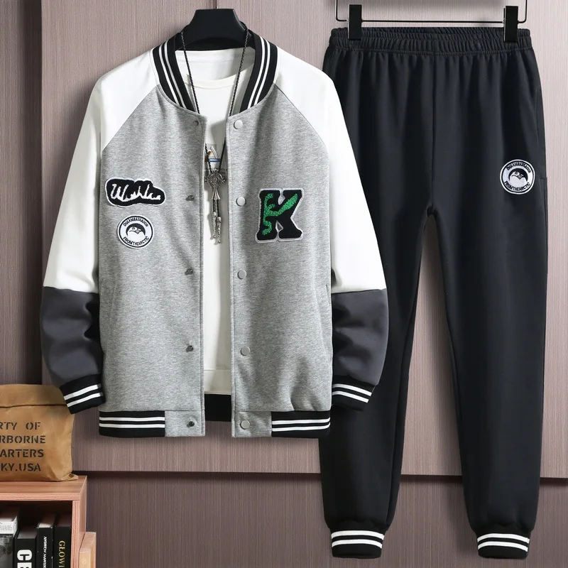 

2022 New Trend Contrast Jacket Men's Spring and Autumn Fat Plus Oversized Sportswear Suit Baseball Suit