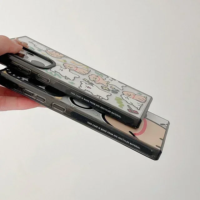 Cute Dog Friend Acrylic Black Border Protective Case for Samsung Galaxy S24 S23 S22 Ultra S24+ S23+ S22 Plus Shell