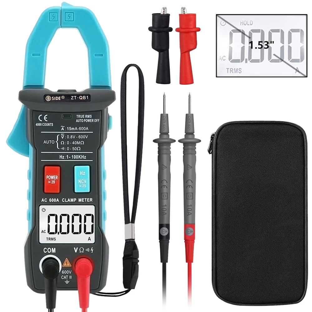 Pinza Amperometrica Digitale A Corrente 600A Zt-Qb1 T-Rms Pinza Intelligente Amperometro Multimetro Dc/Ac Resistenza Di Tensione Tester Ncv Hz