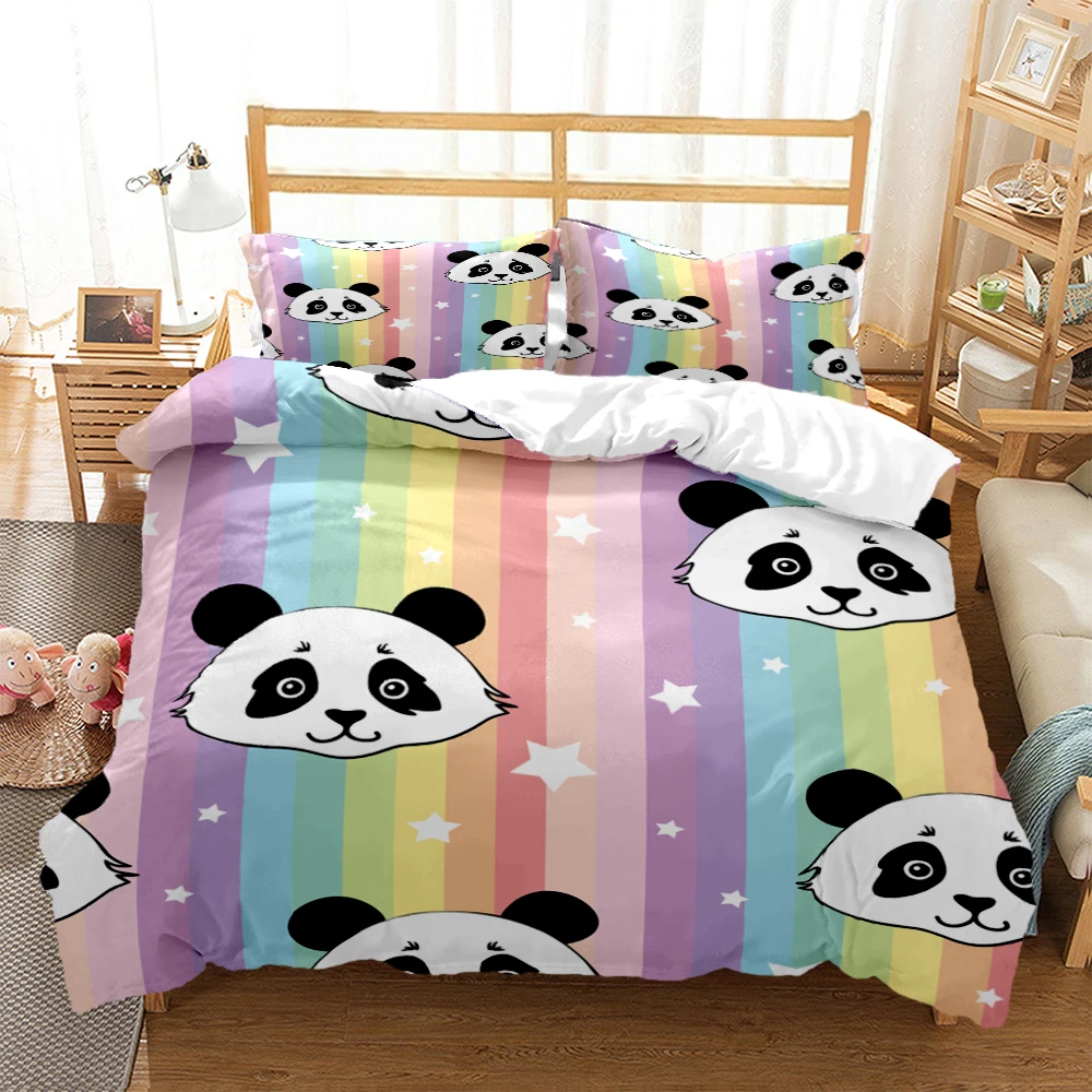 

Cute Panda HD Print Polyester Bedding Set，Teens King Size Bedding Set，Kids or Adults for Beds Quilt Cover Pillowcase Bedding Set