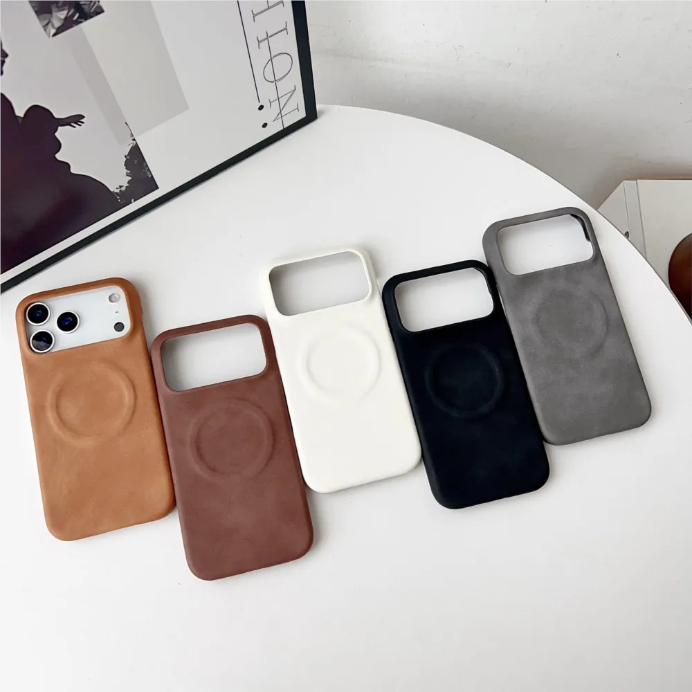 Vintage Sheepskin Leather Magnetic Phone Case - Matte Finish, Shockproof Protection