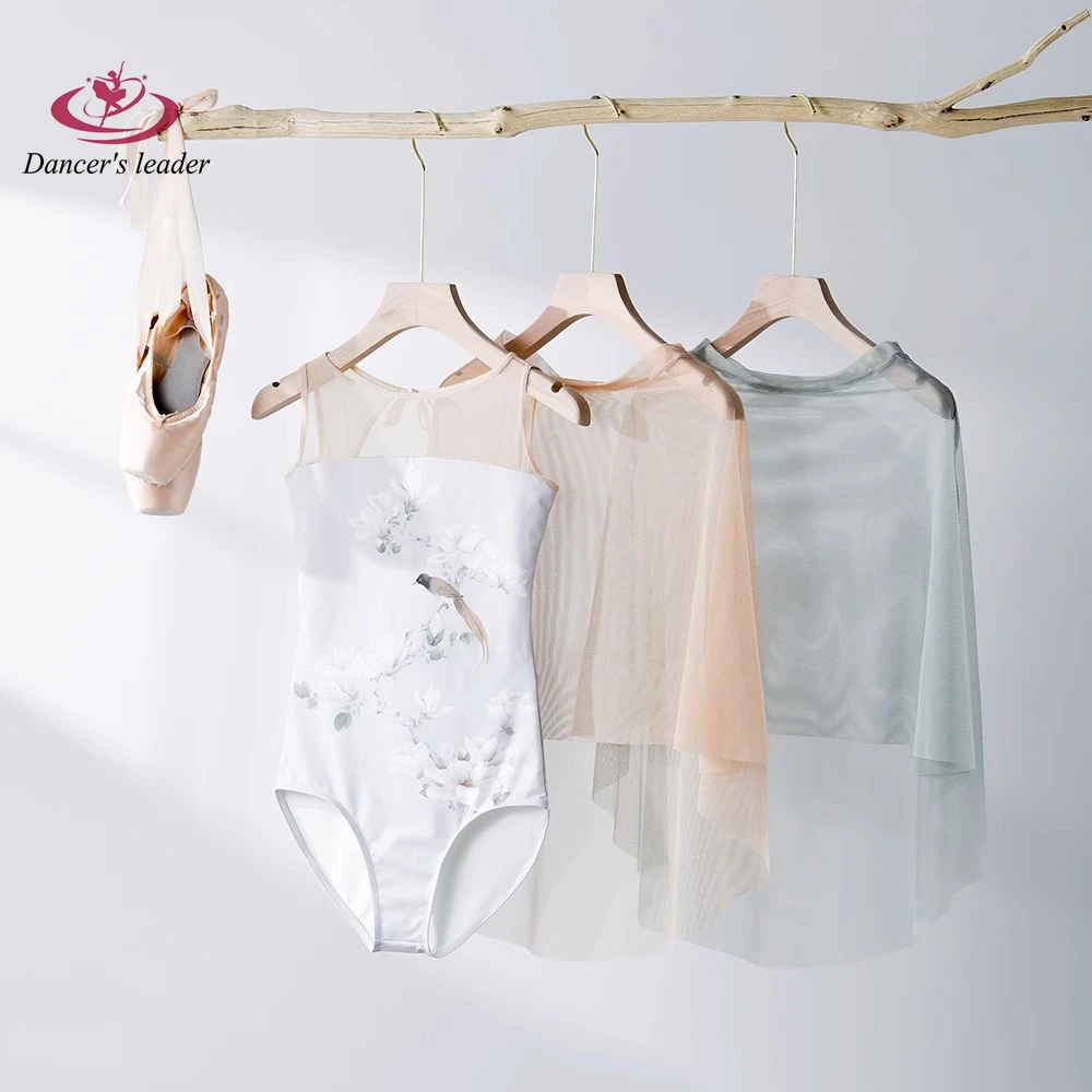 

Балетное трико для женщин, тренировочная одежда, трико с цветком магнолии и птицей, платье для выступлений, костюм для аэройоги