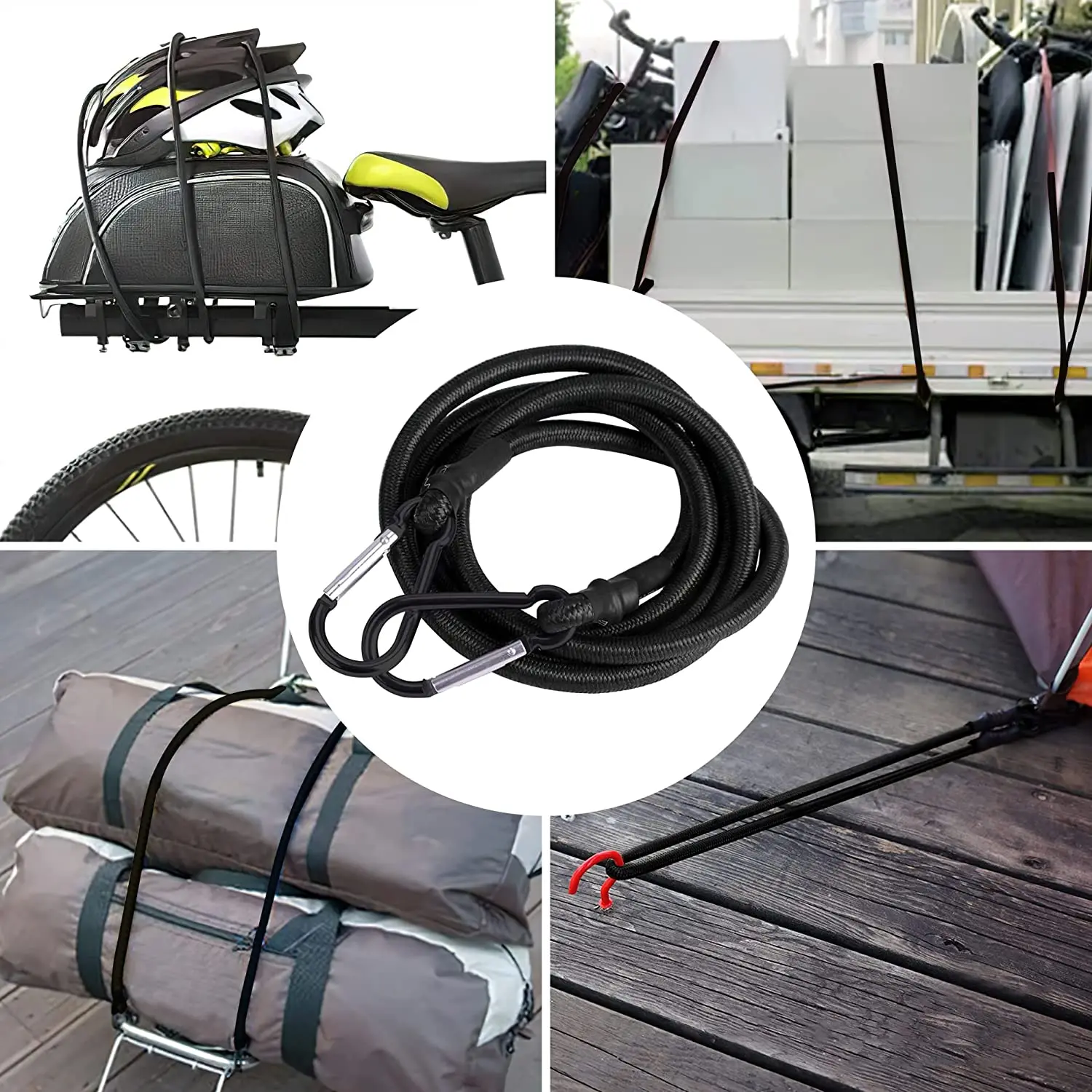Direct Bungee Cords With Carabiner Hooks Heavy Duty Latex Bungee Straps Strong Elastic Rope for Outdoor Camping Cargo