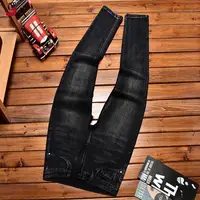 High-end Trendy Men's Jeans Fashion Printed Loose Straight Casual Stretch Black Gray Long Pants 1