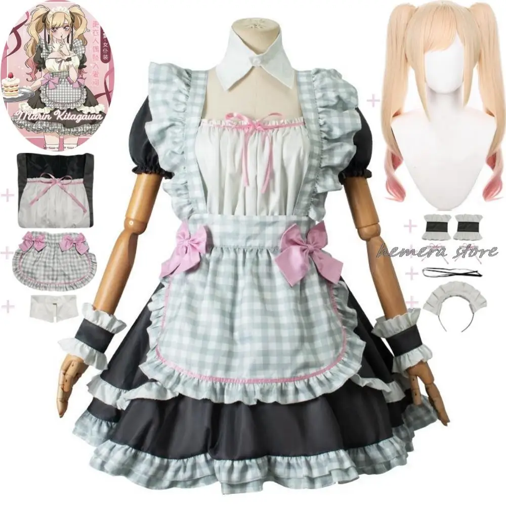 

Anime My Dress-Up Darling Kitagawa Marin Cos Name Cosplay Costume Wig Maid Uniform Sexy Woman Lolita Dress Halloween Suit