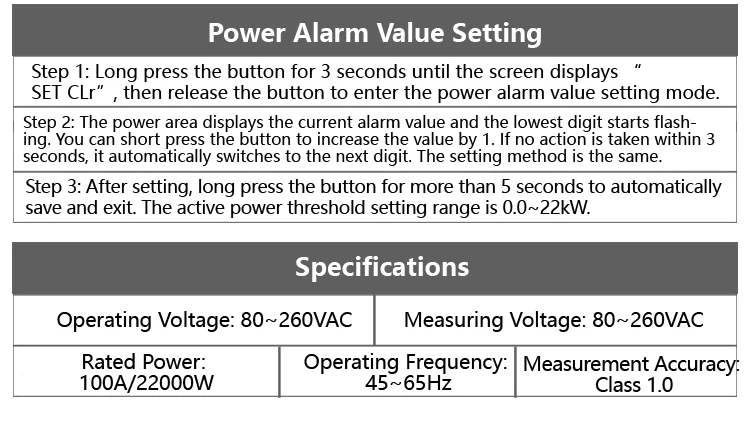 PZEM-022 English Ver. AC Digital Multi-Functional Power Monitor LCD Display AC 8