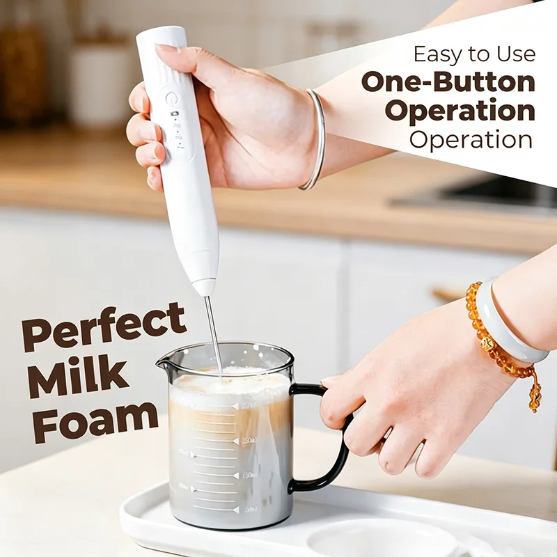 Premium Wireless Stainless Steel Milk Frother - Handheld Electric Whisk & Portable Blender