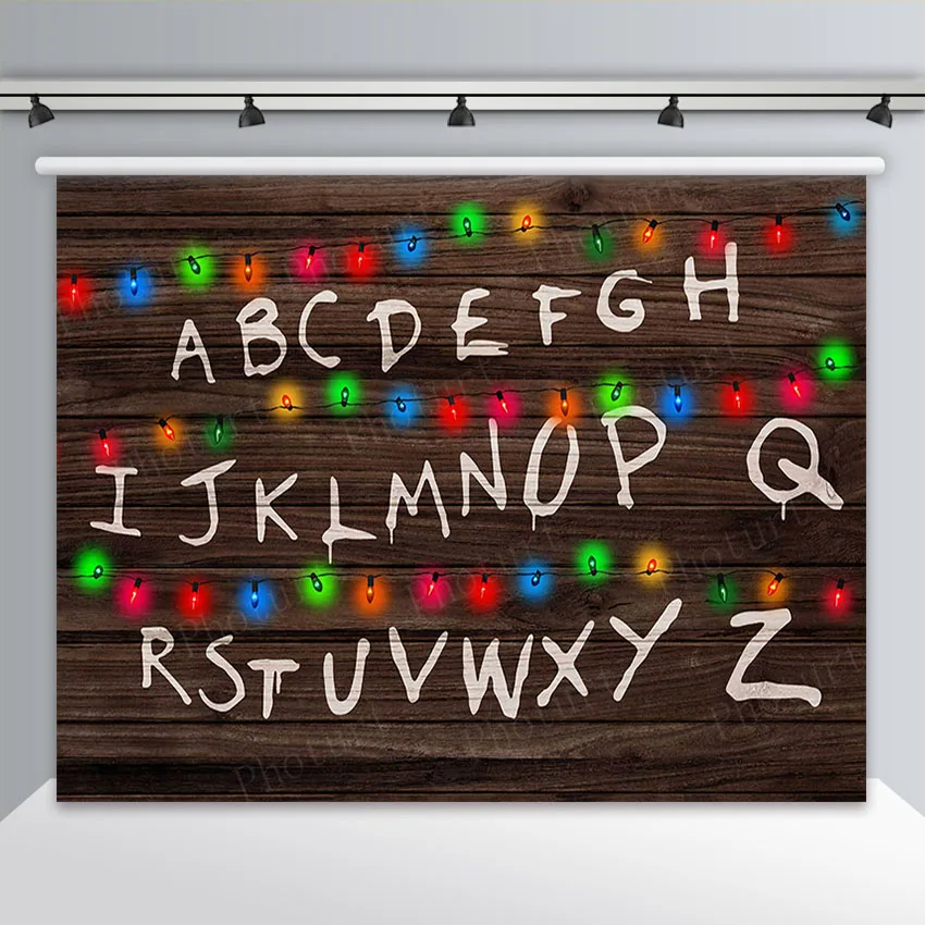 thumbnail image 1 of Fondo de fotografía de vinilo con letras del alfabeto para fiesta de cumpleaños, decoración navideña, luces de fondo, accesorios para cabina de fotografía, 1 of 5