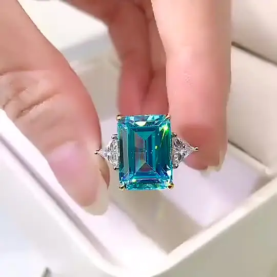 シミュレイテッド アクアマリン リング レディース 指輪 イエローゴールド 加工 ブランド Gem Stone King] 4カラット シミュレイテッド アクアマリン リング