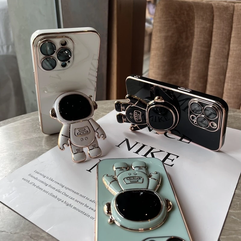 Astronaut Holder Luxury Plating Silicone Stand Case