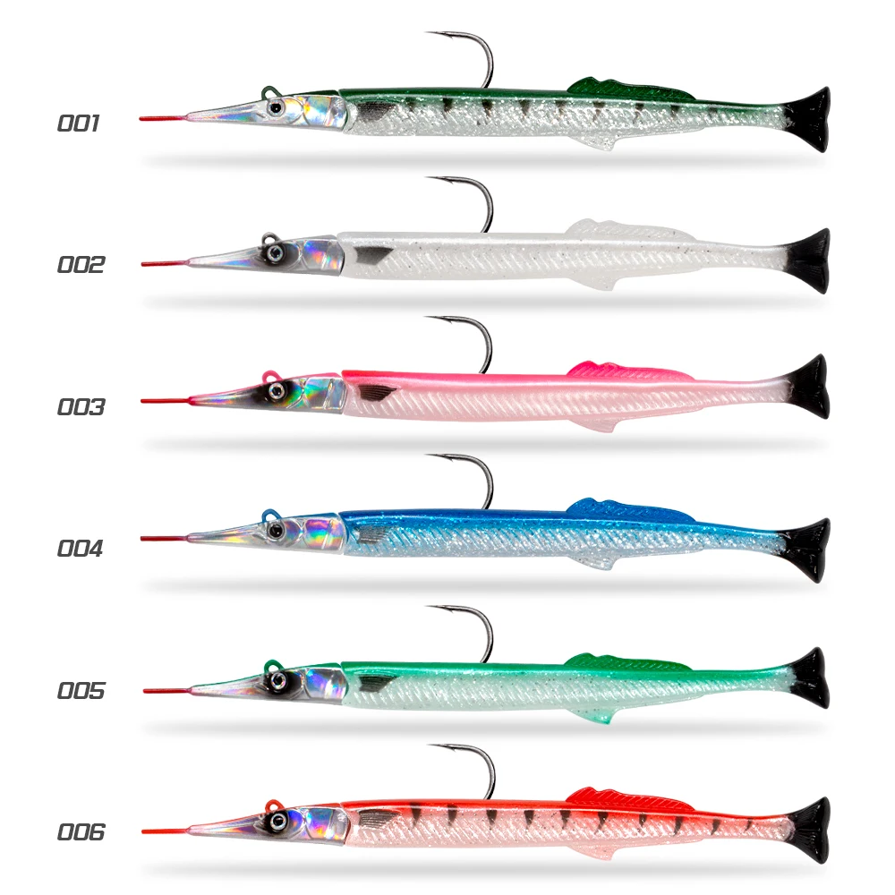 D1 Soft Lure Needle Fish 140mm/12.2g Sinking Jig Head Silicone bait for  Bass Trout Flexible Tail PVC Fishing Tackle