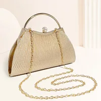 Pleated Evening Handbag Women Top Handle Glitter Day Clutch Ladies Wedding Dinner Dressed Clip Bag Diamond Party Purse Gold - Image 2