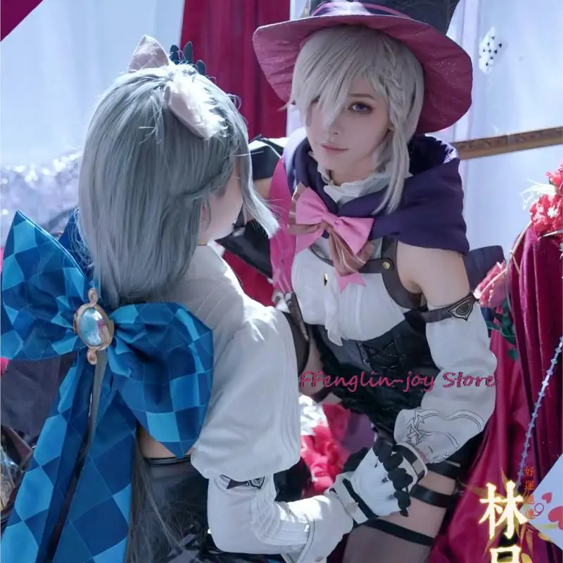 

Genshin Impact Lyney Cosplay Costume Wig Fontaine Lyney Leather Uniform Hat Dress Short Hair Skirt Glove Outfit Tail Magician3XL