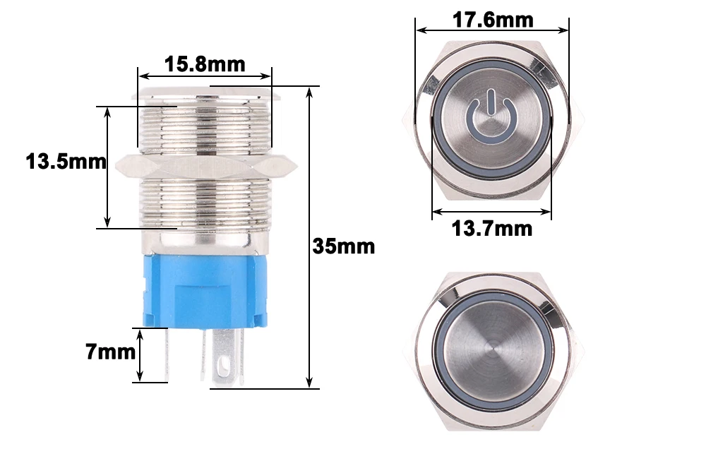 12mm 16mm metall push button switch power-taste Wasserdichte Flachen, kreisförmigen taste LED licht selbst-lock-reset-taste 1NO1NC – Detail 6
