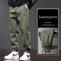 Men's Lyocell Elasticity Cargo Pants Baggy Bound Feet Sweatpants Drawstring Joggers Youth Streetwear Trousers Male Clothes 1