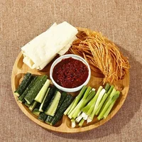 Wooden Divided Serving Trays Bamboo Fruit Tray with 5 Compartments Round Serving Tray for Party Dishes Snacks Dried Fruits 1