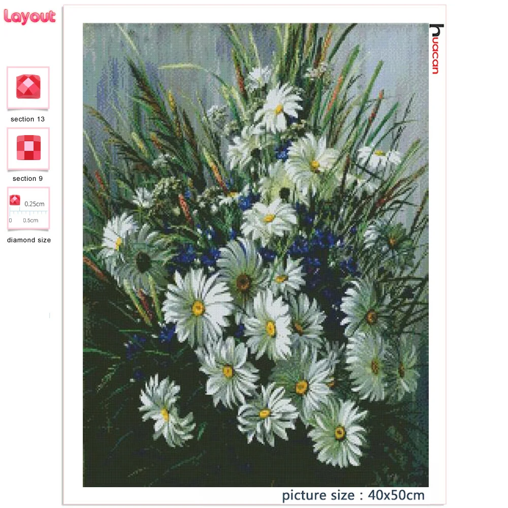 Huacan Full Square/Round Diamond Painting Daisy Cross Stitch Diamond Mosaic Chrysanthemum Decoration For Home diamond painting diamond painting accessories