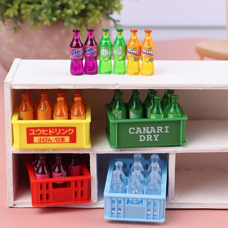 

13Pcs/set 1:12 Doll House Miniature Food Mini Cola Soda Sprite Bottles With Bucket Drinks Mould Kitchen Doll House Accessories