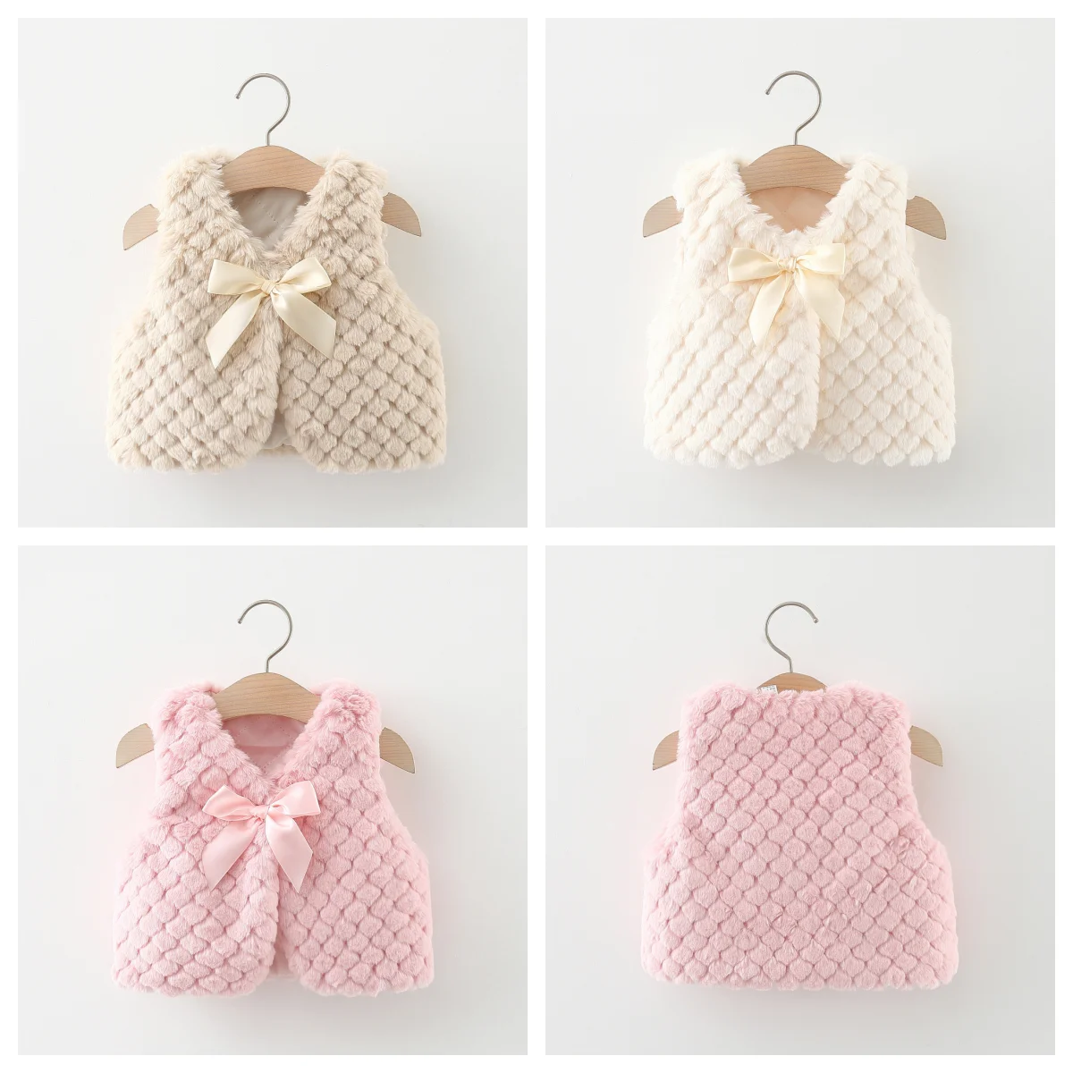 Toddler Winter Fury Coat Baby Girl Bowknot Solid Color One Button Loose And Versatile Outerwear Artificial Fur Vest 1