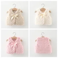 Toddler Winter Fury Coat Baby Girl Bowknot Solid Color One Button Loose And Versatile Outerwear Artificial Fur Vest 1