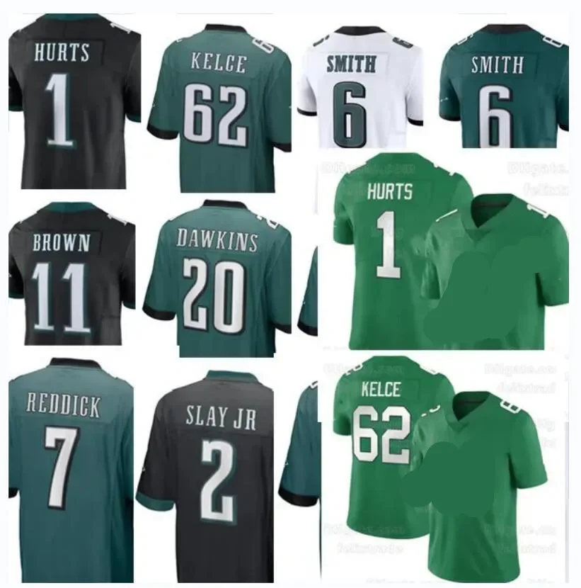 

custom 2023 Brian Dawkins Jalen Hurts D'Andre Swift Jason Kelce A.J. Brown DeVonta Smith Philadelphia American Football Jersey