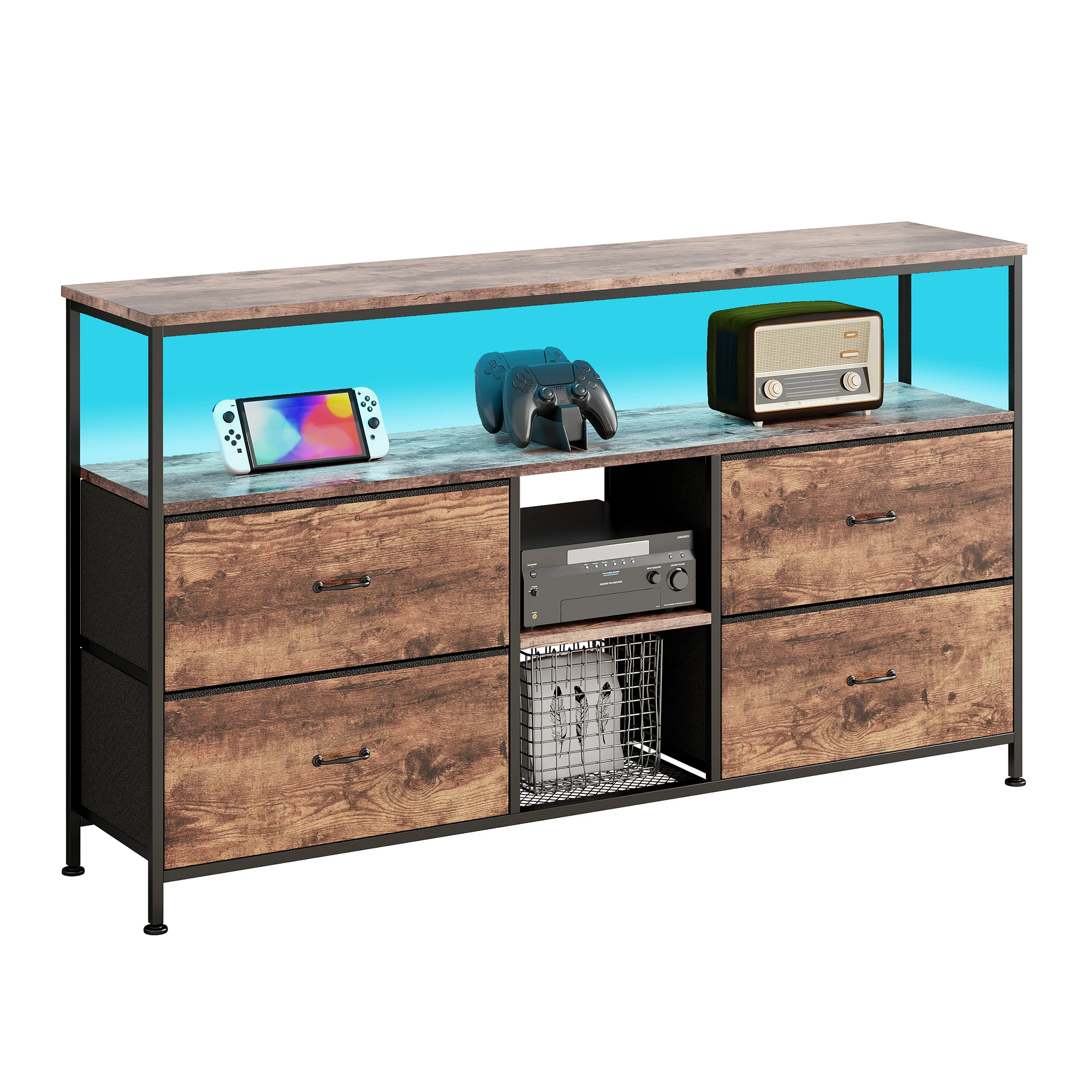 Superaly TV-Schrank mit Stauraum, Lowboard für Fernseher mit 4 Stoffschubladen, TV-Tisch, vielseitiger TV-Schrank, 108 cm – Detail 9