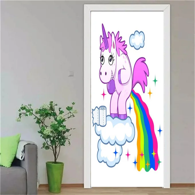 

Cartoon animal door sticker Children's room Nursery decoration poster Self-adhesive removable wallpaper Bedroom Unicorn wall dec