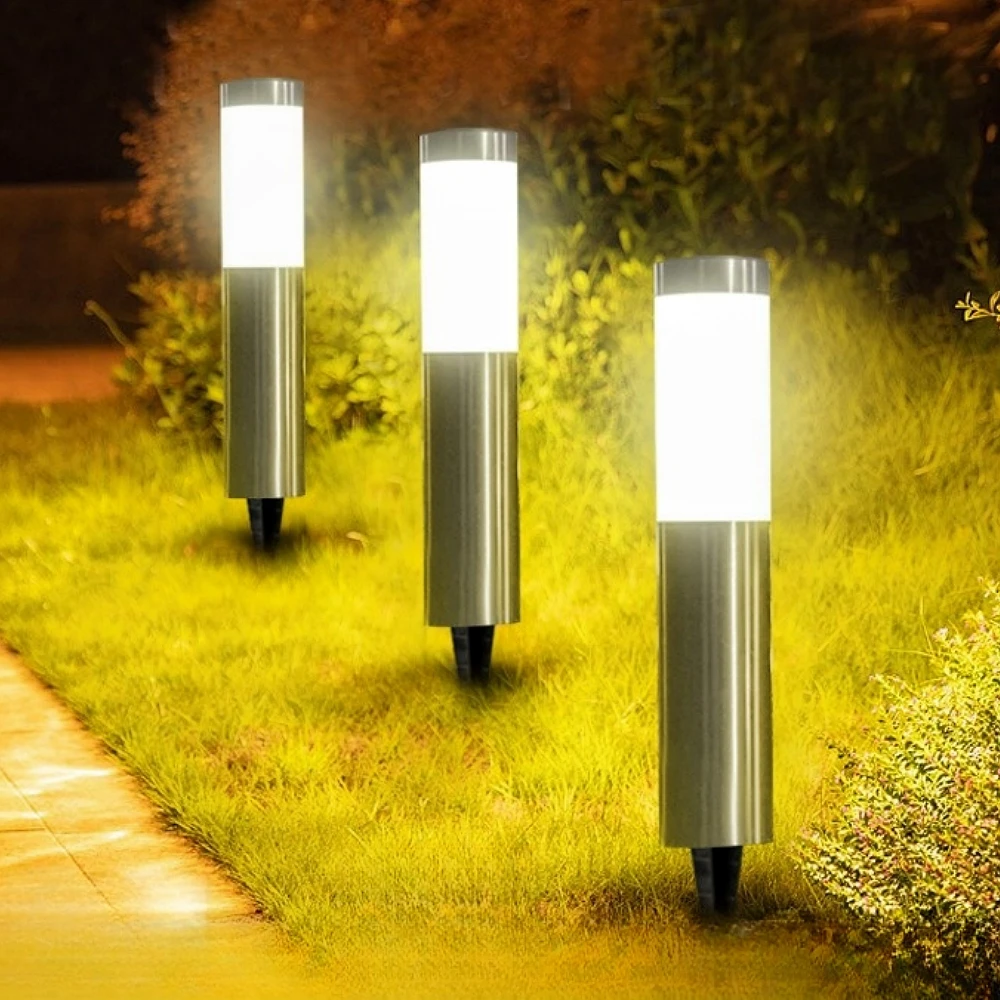 Lampione Solare Cilindrico in Acciaio Inox — LED per Giardino - immagine 4