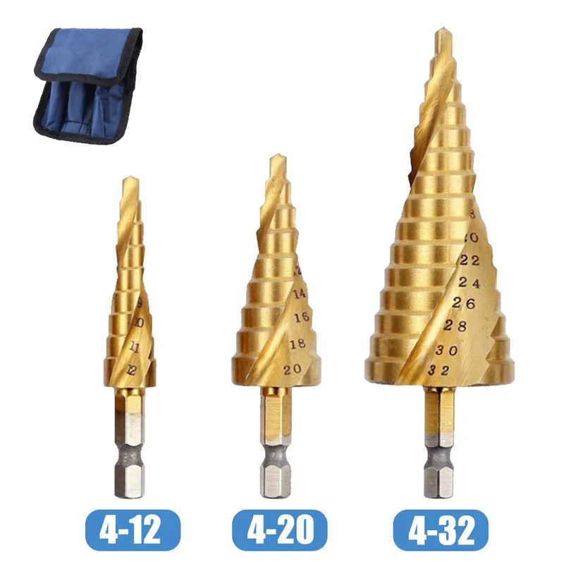 3pcs Set Step Drill Bit Sharpener For Metal Drills Bits Stage Wood Set Woodworking Tools Of Stepped Drill Bit Conical Steps