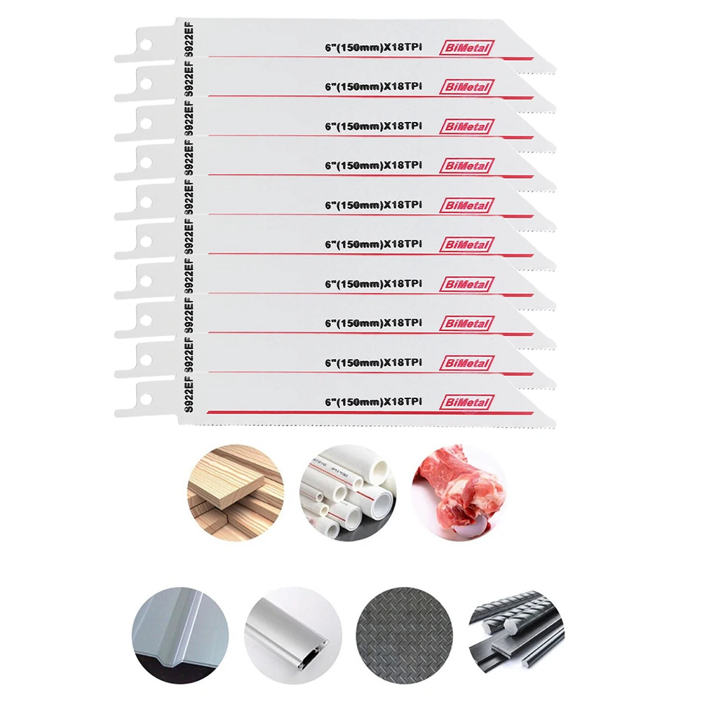 Reciprocating Saw Blades 10pcs S922EF for Plastic Pipe Metal Wood Cutting