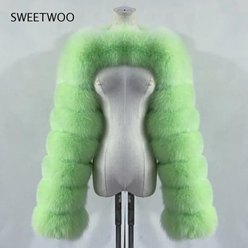 Super Short Faux Fur Jacket Female Real Raccoon Raccoon Fur Silver Fox Red Fox Sleeve Ladies Fashion Natural Contracted Slim2022