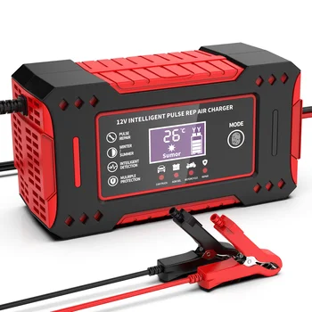 Caricabatterie Intelligente 12V 6A per Auto e Moto con Display LCD, Unità di Ricarica e Riparazione per Batterie al Piombo-Acido