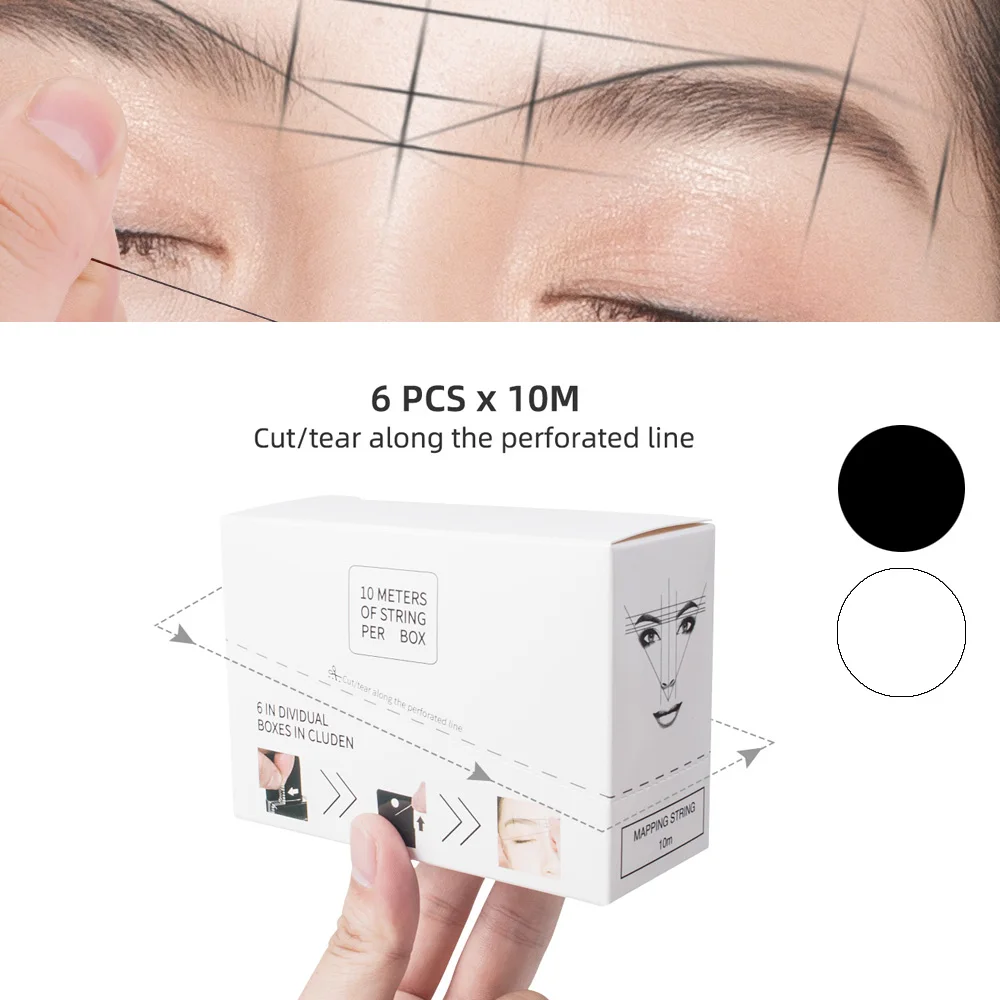 

6pcs Microblading Mapping Pre-Ink String for Makeup Eyebrow Dyeing Linen Thread Semi Permanent Positioning Measure Tool