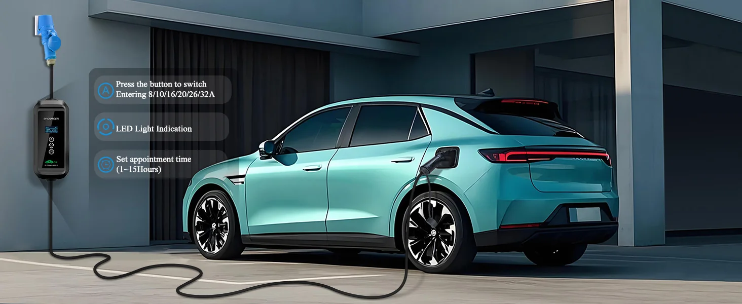Kolanky EV-Ladegerät 32A 7,2KW Typ 2 IEC-62169 Ladewandsteckdose CEE Blau für Elektrofahrzeuge 5M – Detail 2